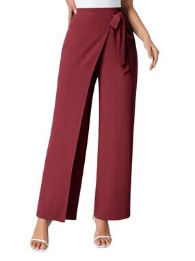 Halara Flex™ High Waisted Tie Side Wide Leg Work Pants Plum Blossom Red M NWT